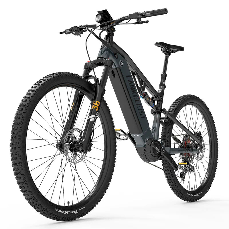 New electric mountain bike available in black and grey colors, showcasing a modern design and rugged features.