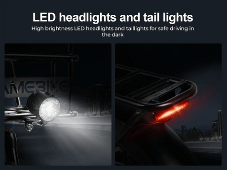High brightness LED headlights and taillights for safe driving in the dark.